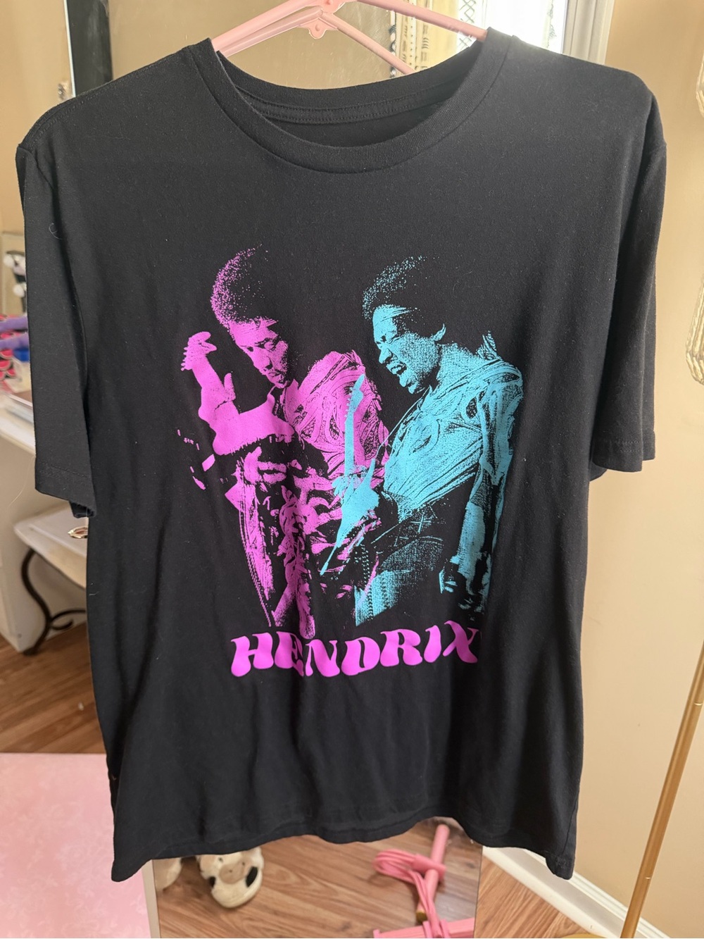 Hendrix Graphic Tee - Black with Pink & Teal Print